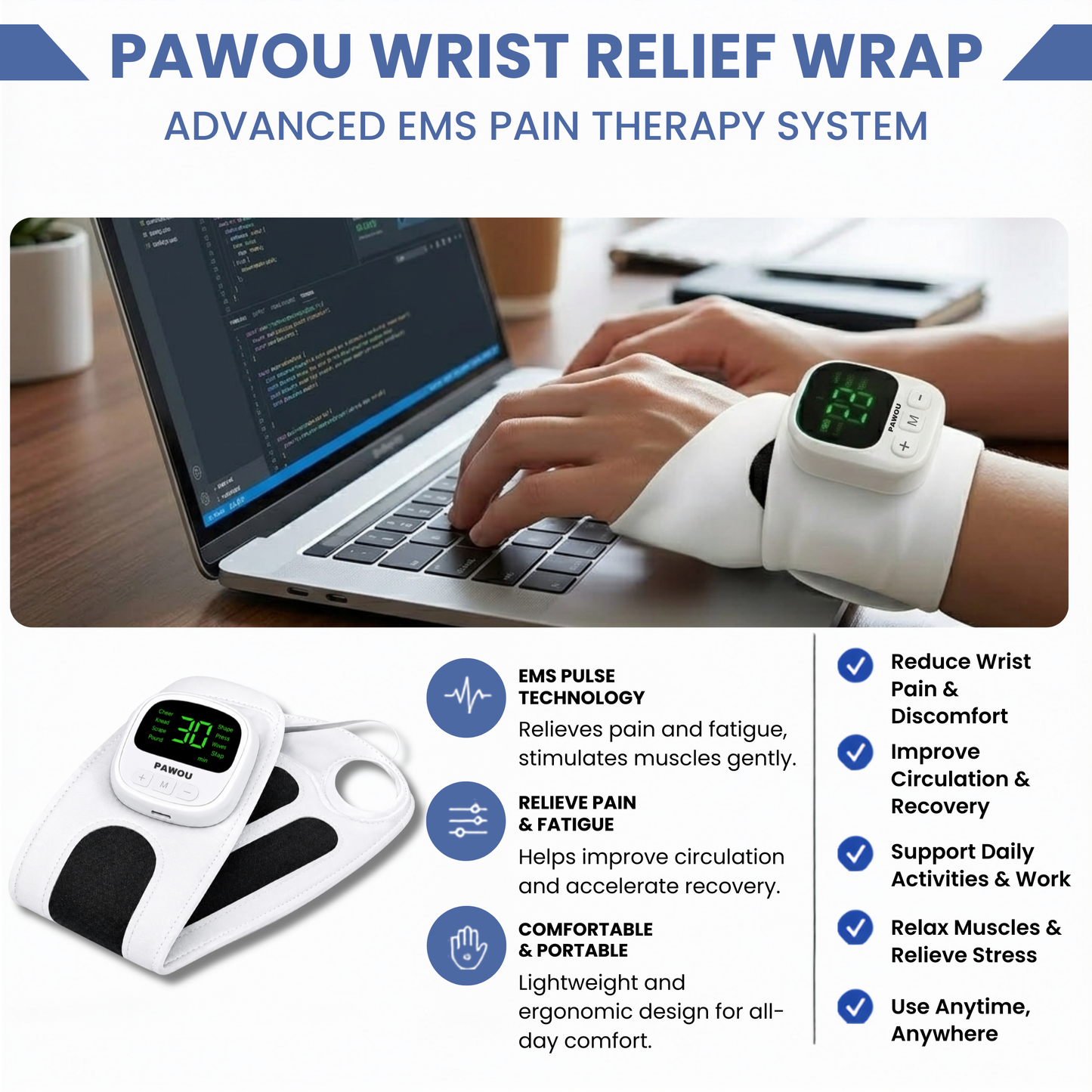 PAWOU™ Wrist Relief Wrap - EMS Wrist Massager